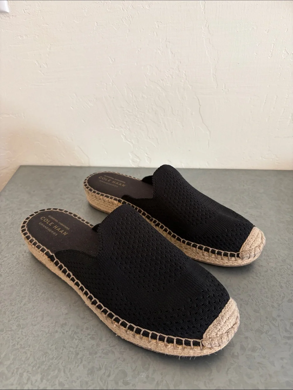 Cole Haan Grandseries Black Knit Espadrille Mules Size 8B